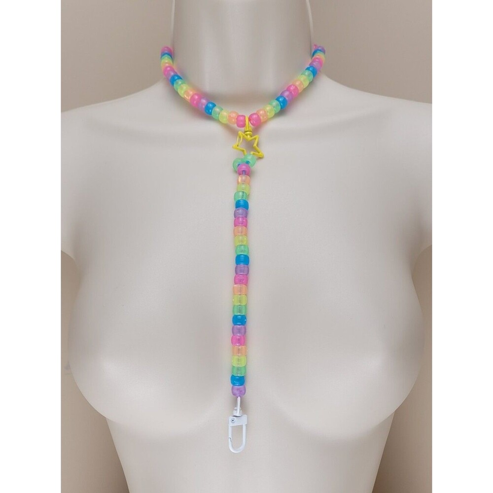 2pc rainbow glow convertible choker & removable binky cord necklace star charm - Picture 1 of 11